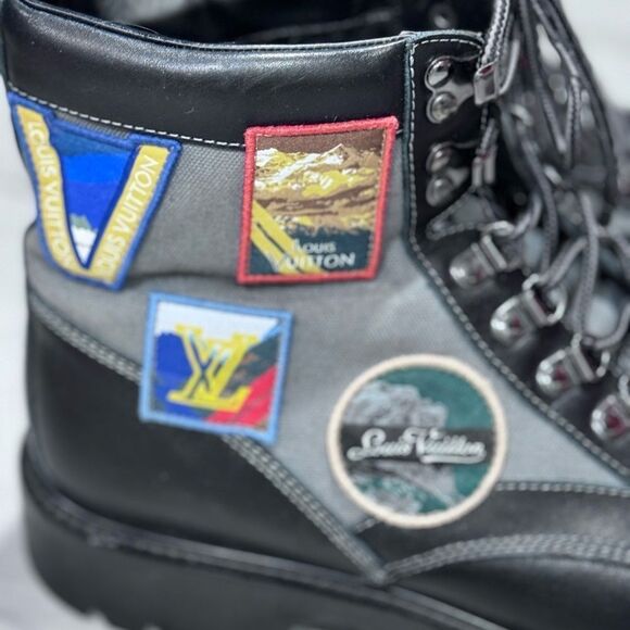 Louis Vuitton Oberkampf Patch Leather Combat Boots Size 8.5 - Picture 4 of 8